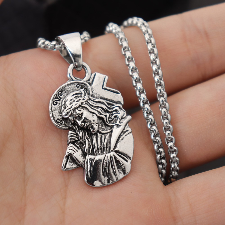 Christianartworkshop Collier pendentif croix classique représentant Jésus couronné d'épines : L'âme rencontre la bénédiction - Jésus - image 0