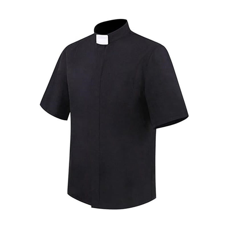 Chemise de clergé unisexe moderne Christianartworkshop avec col à patte blanche : Élégante chemise noire pour fidèles - image 3