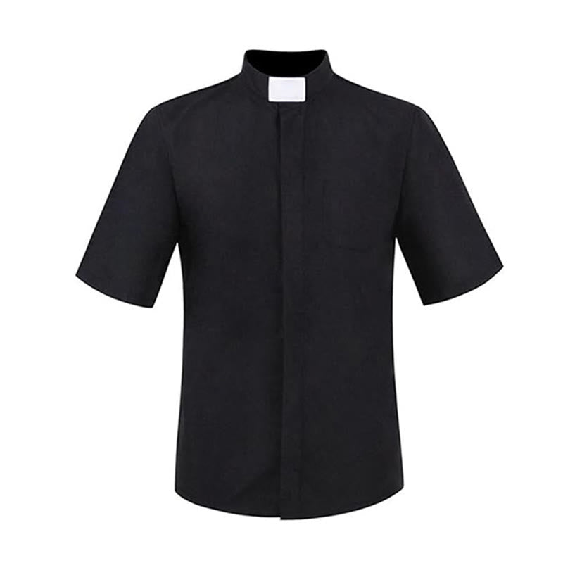 Chemise de clergé unisexe moderne Christianartworkshop avec col à patte blanche : Élégante chemise noire pour fidèles - image 2
