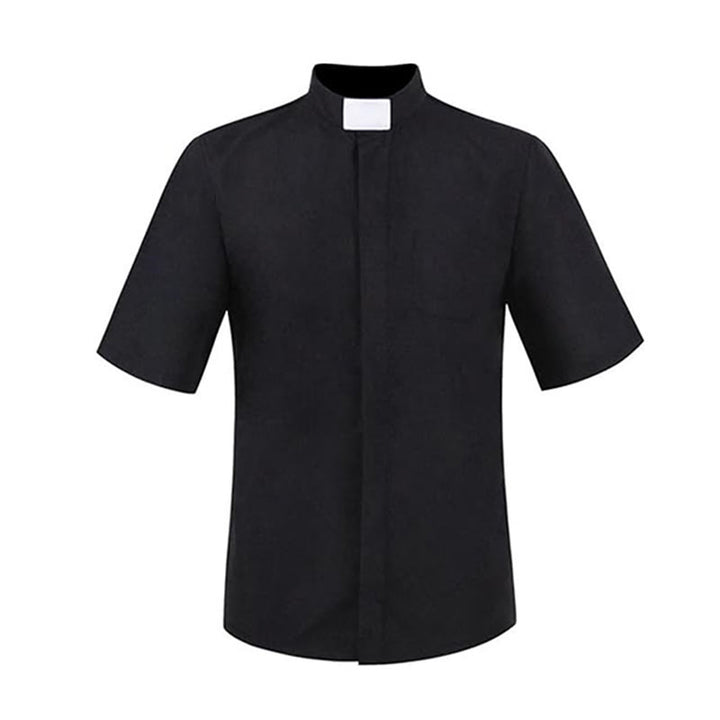 Chemise de clergé unisexe moderne Christianartworkshop avec col à patte blanche : Élégante chemise noire pour fidèles - image 2
