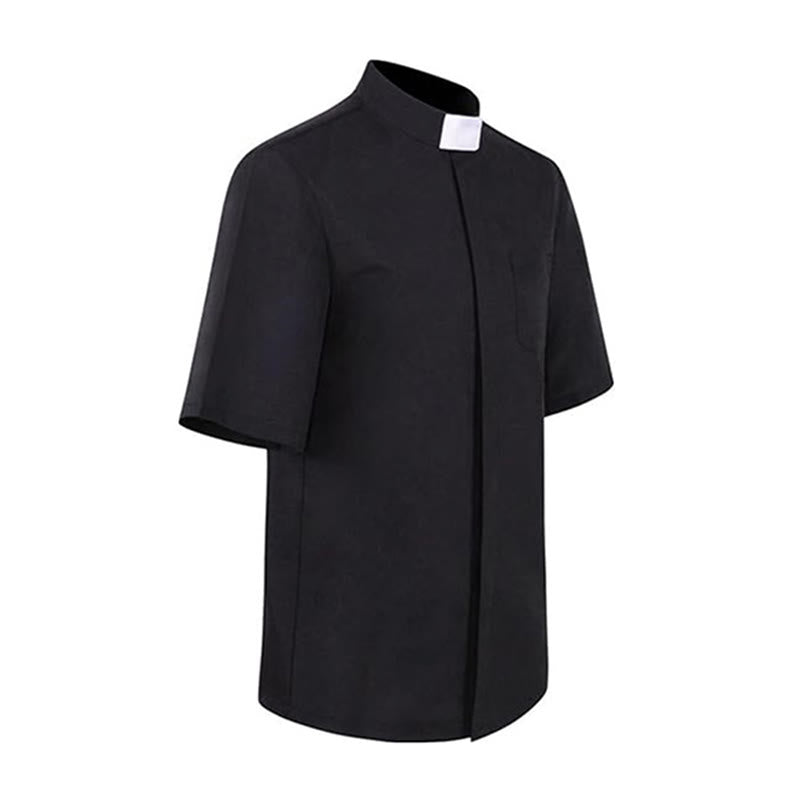 Chemise de clergé unisexe moderne Christianartworkshop avec col à patte blanche : Élégante chemise noire pour fidèles - image 4