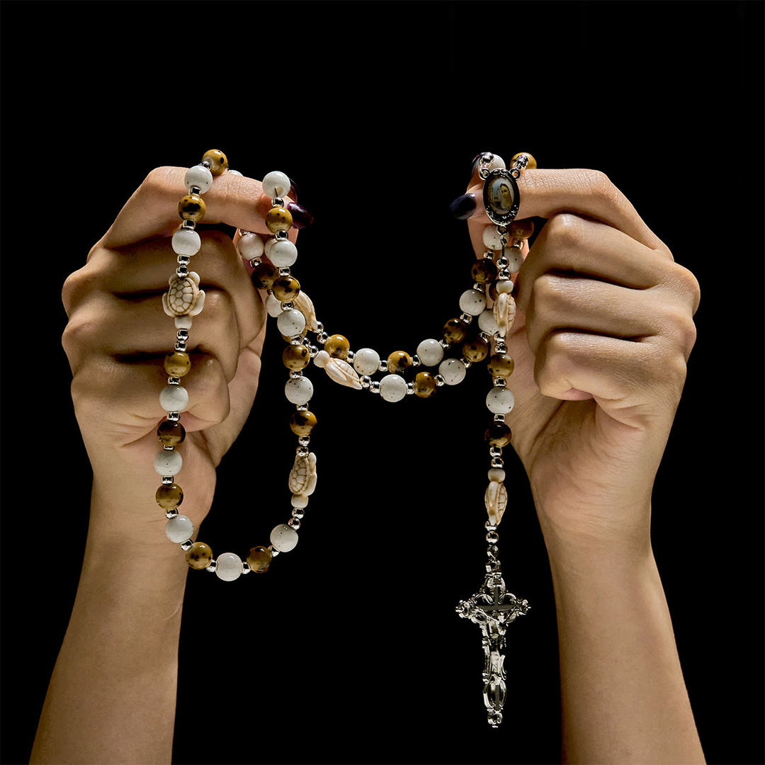 Christianartworkshop Tortue de la Divine Protection avec des perles jaune chaud et chapelet animal de la Miséricorde de Notre Seigneur - image 2
