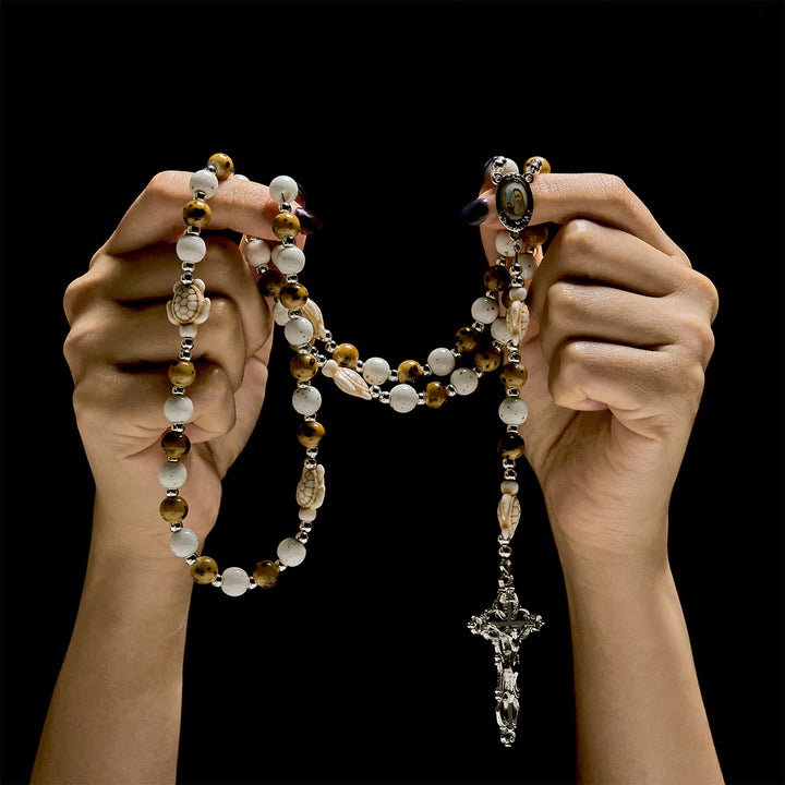 Christianartworkshop Tortue de la Divine Protection avec des perles jaune chaud et chapelet animal de la Miséricorde de Notre Seigneur - image 2