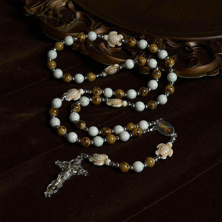 Christianartworkshop Tortue de la Divine Protection avec des perles jaune chaud et chapelet animal de la Miséricorde de Notre Seigneur - image 3