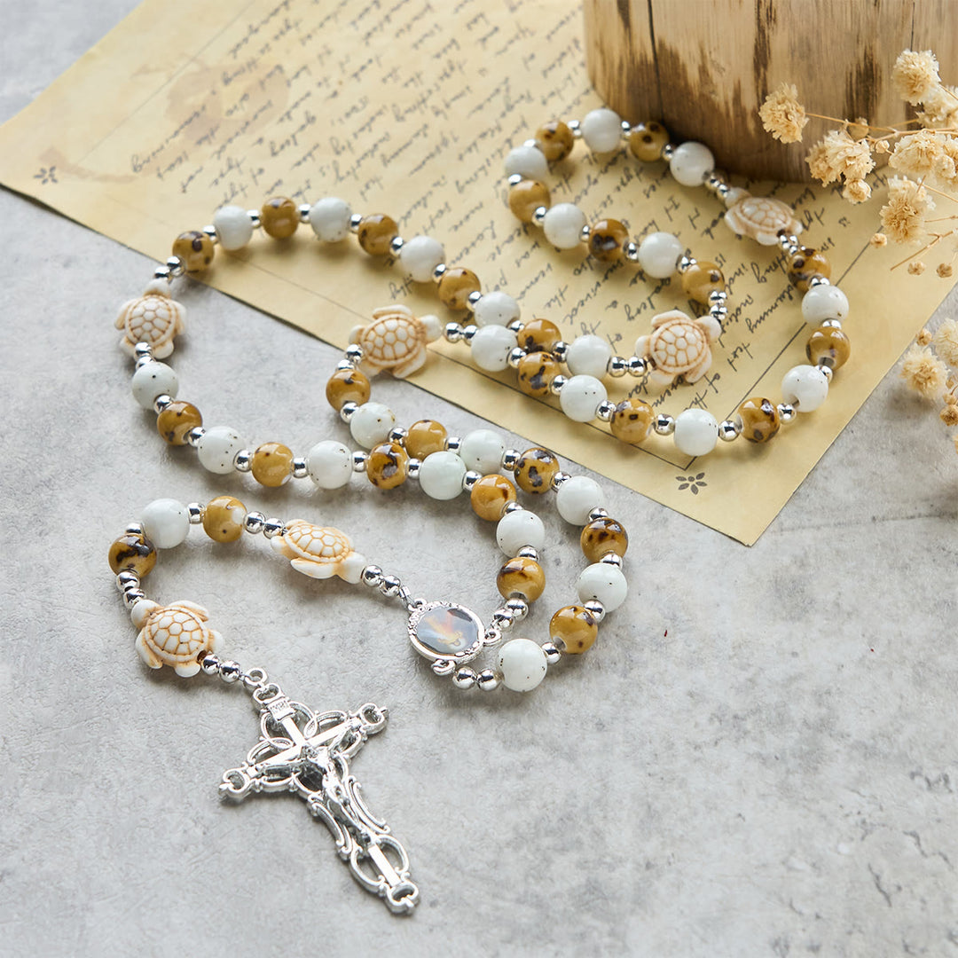 Christianartworkshop Tortue de la Divine Protection avec des perles jaune chaud et chapelet animal de la Miséricorde de Notre Seigneur - image 4
