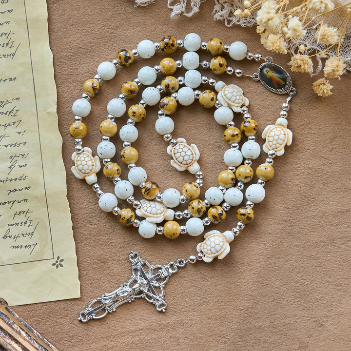 Christianartworkshop Tortue de la Divine Protection avec des perles jaune chaud et chapelet animal de la Miséricorde de Notre Seigneur - image 6