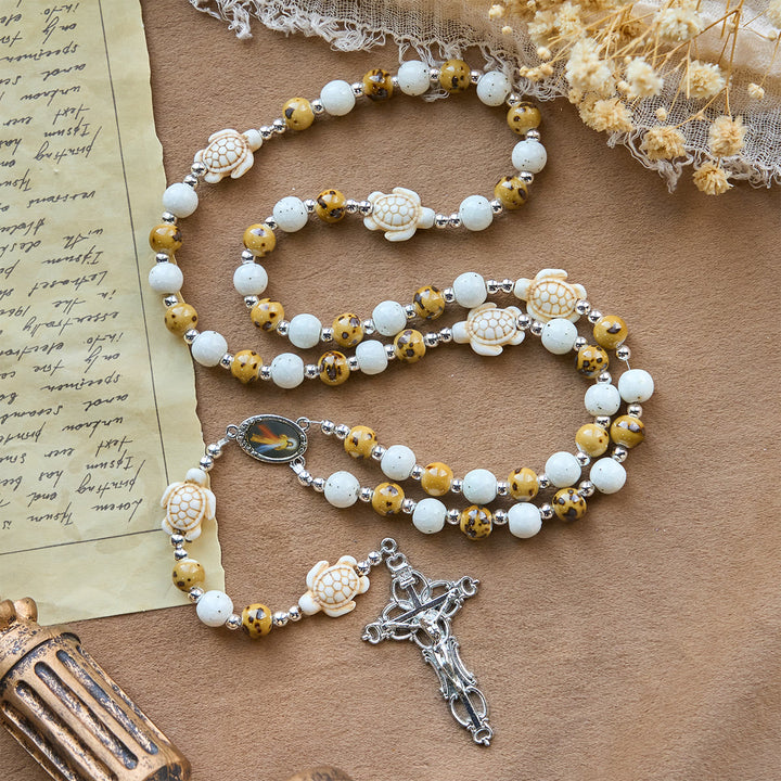 Christianartworkshop Tortue de la Divine Protection avec des perles jaune chaud et chapelet animal de la Miséricorde de Notre Seigneur - image 5