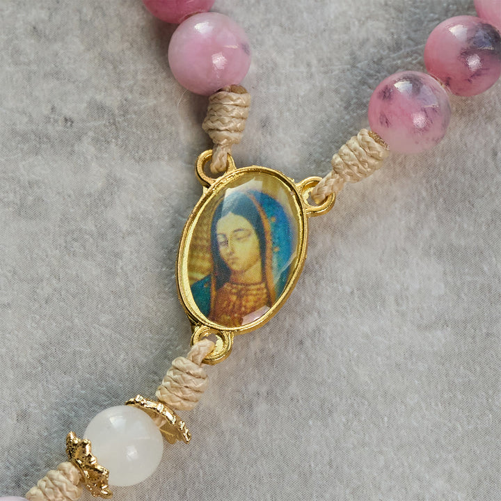 Christianartworkshop Chapelet élégant en perles de jade rose et noir persan, avec la bénédiction de Notre-Dame - image 7