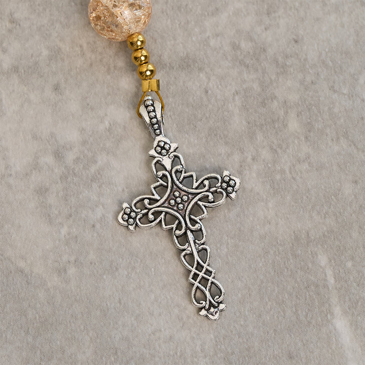 Christianartworkshop Chapelet en perles de verre craquelé de 8 mm, orné de la Vierge Marie et d'une croix, avec la lumière arc-en-ciel. - image 7