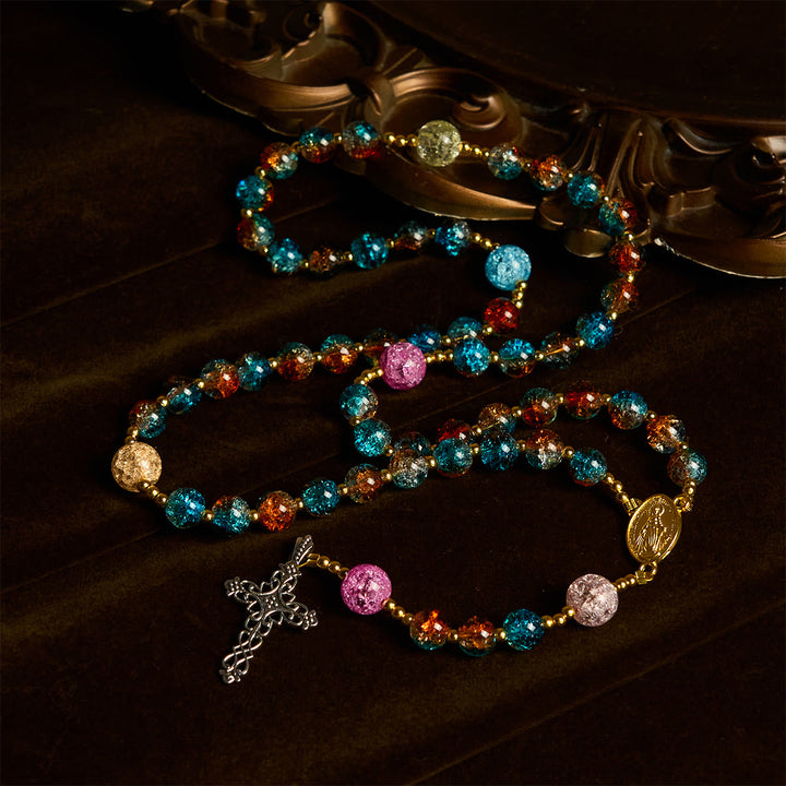 Christianartworkshop Chapelet Divine Harmony Radiance à perles craquelées bleu-rouge avec croix de la foi - image 2