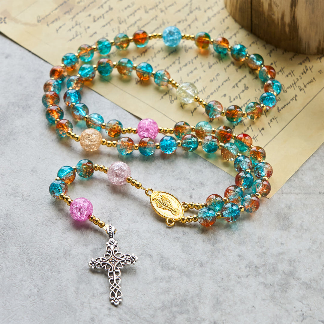 Christianartworkshop Chapelet Divine Harmony Radiance à perles craquelées bleu-rouge avec croix de la foi - image 3