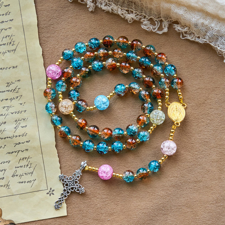 Christianartworkshop Chapelet Divine Harmony Radiance à perles craquelées bleu-rouge avec croix de la foi - image 5