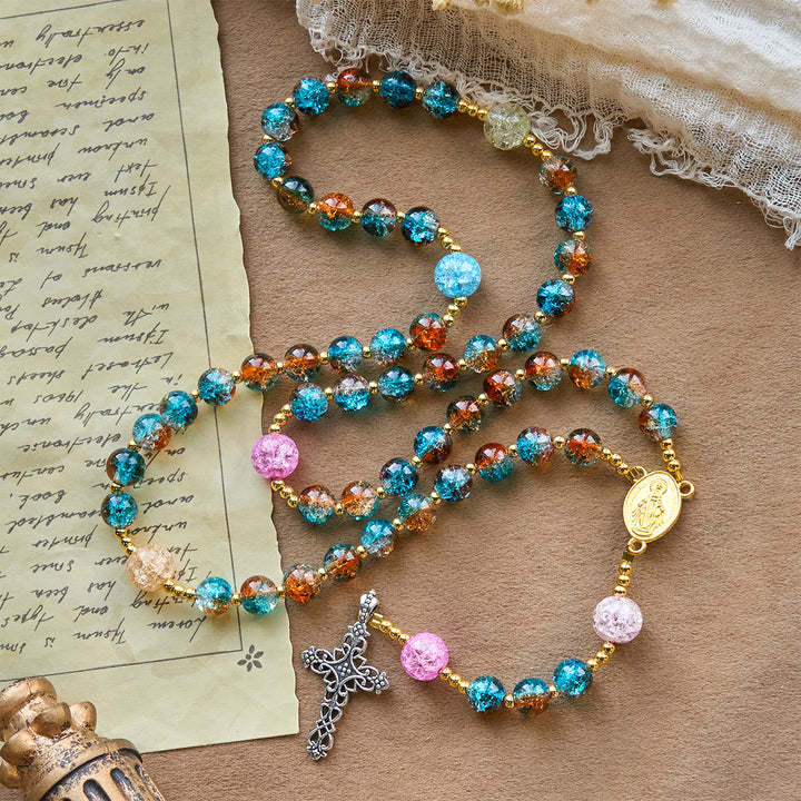 Christianartworkshop Chapelet Divine Harmony Radiance à perles craquelées bleu-rouge avec croix de la foi - image 4