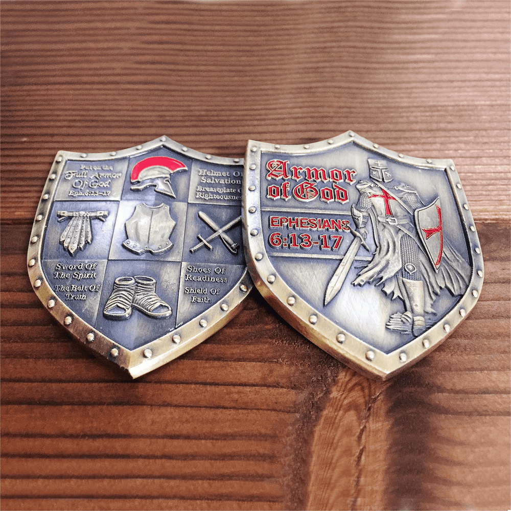 Christianartworkshop Pièce de défi de style classique représentant l'armure de Dieu et portant l'inscription Éphésiens 6:13-17 - image 1
