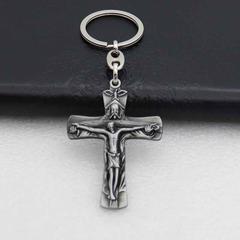 Christianartworkshop Porte-clés crucifix ancien, finement ouvragé : emblème rare de la foi pour les cœurs dévots - Gris - image 3