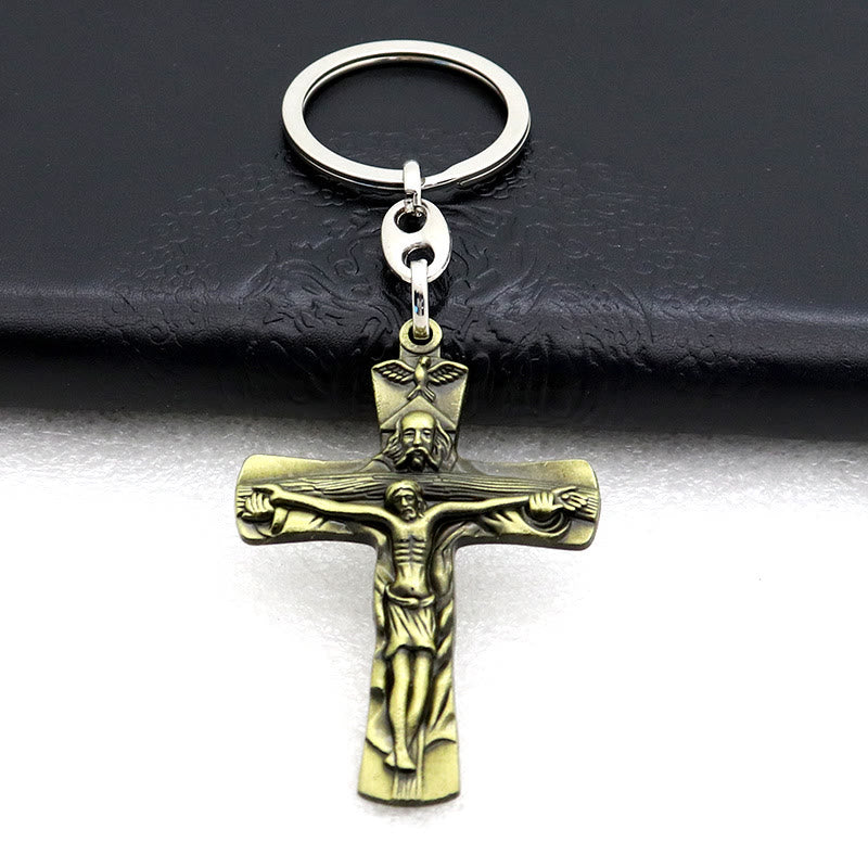 Christianartworkshop Porte-clés crucifix ancien, finement ouvragé : emblème rare de la foi pour les cœurs dévots - Vert olive - image 0