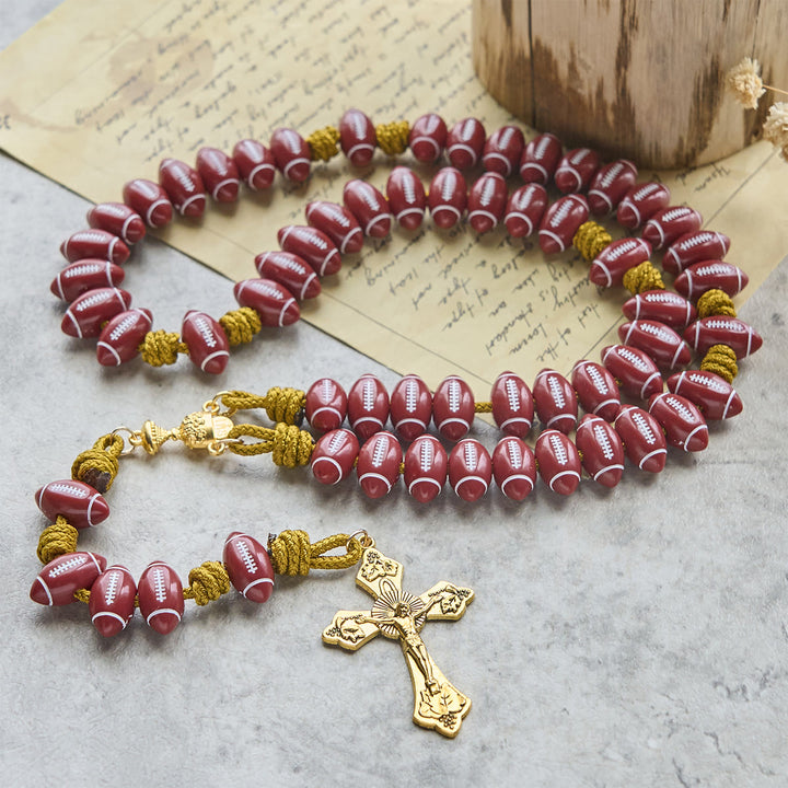 Christianartworkshop Bénédiction du Saint Graal avec un chapelet de football rouge et un cordon doré : Prière pour la force - image 1