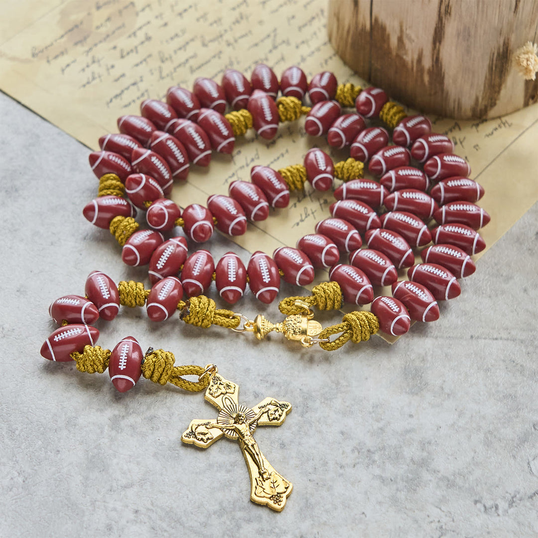Christianartworkshop Bénédiction du Saint Graal avec un chapelet de football rouge et un cordon doré : Prière pour la force - image 3