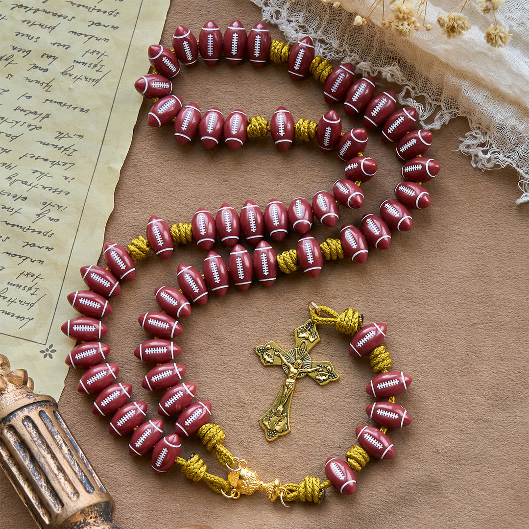 Christianartworkshop Bénédiction du Saint Graal avec un chapelet de football rouge et un cordon doré : Prière pour la force - Chapelet de football - image 0