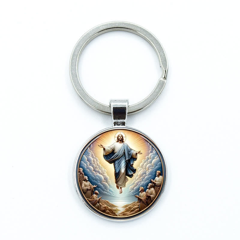 Christianartworkshop Porte-clés classique en verre rond de l'Ascension divine : symbole intemporel du pouvoir édifiant de la foi - image 4
