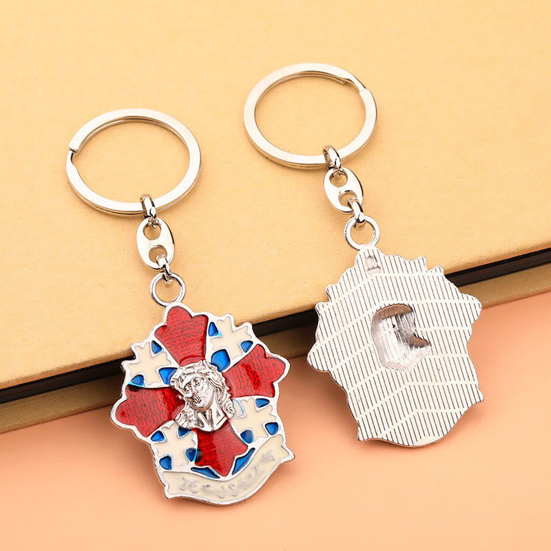 Christianartworkshop Porte-clés minimaliste argenté en forme de croix et de colombe : un subtil rappel de l'amour divin - Rouge - image 0