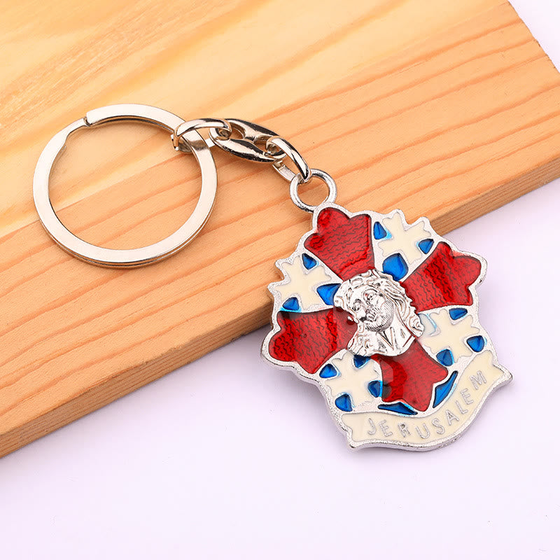 Christianartworkshop Porte-clés minimaliste argenté en forme de croix et de colombe : un subtil rappel de l'amour divin - image 1