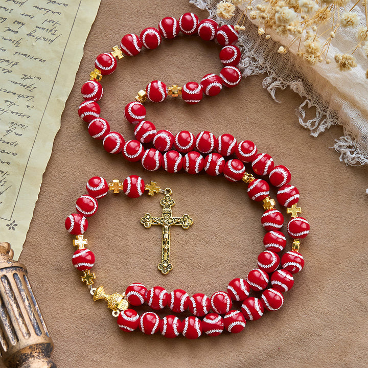 Christianartworkshop Chapelet miniature béni de baseball avec calice et crucifix dorés : alliez foi et sport - Rouge - image 13