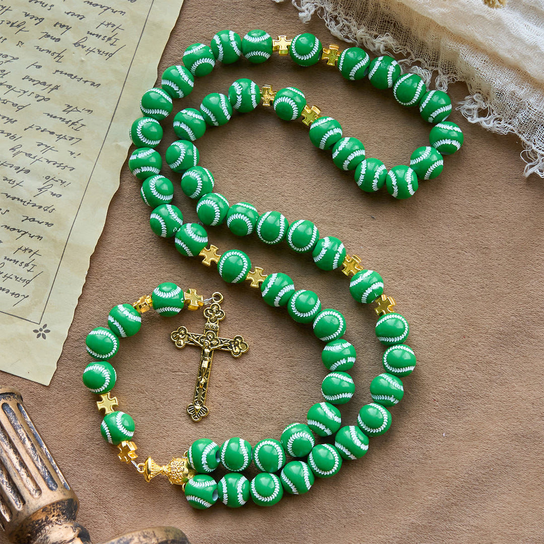 Christianartworkshop Chapelet miniature béni de baseball avec calice et crucifix dorés : alliez foi et sport - Vert - image 12