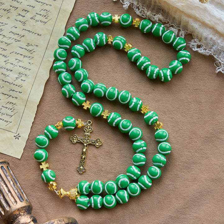 Christianartworkshop Chapelet miniature béni de baseball avec calice et crucifix dorés : alliez foi et sport - Vert - image 12