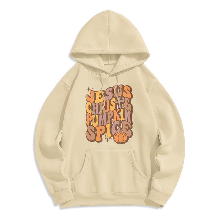 Christianartworkshop Sweat à capuche en polyester doublé polaire « Jésus-Christ et épices de citrouille – Bénédictions d'automne » - Beige - 2XL - image 4
