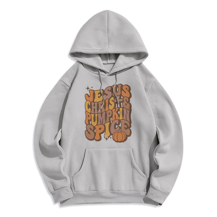 Christianartworkshop Sweat à capuche en polyester doublé polaire « Jésus-Christ et épices de citrouille – Bénédictions d'automne » - Gris - 2XL - image 0