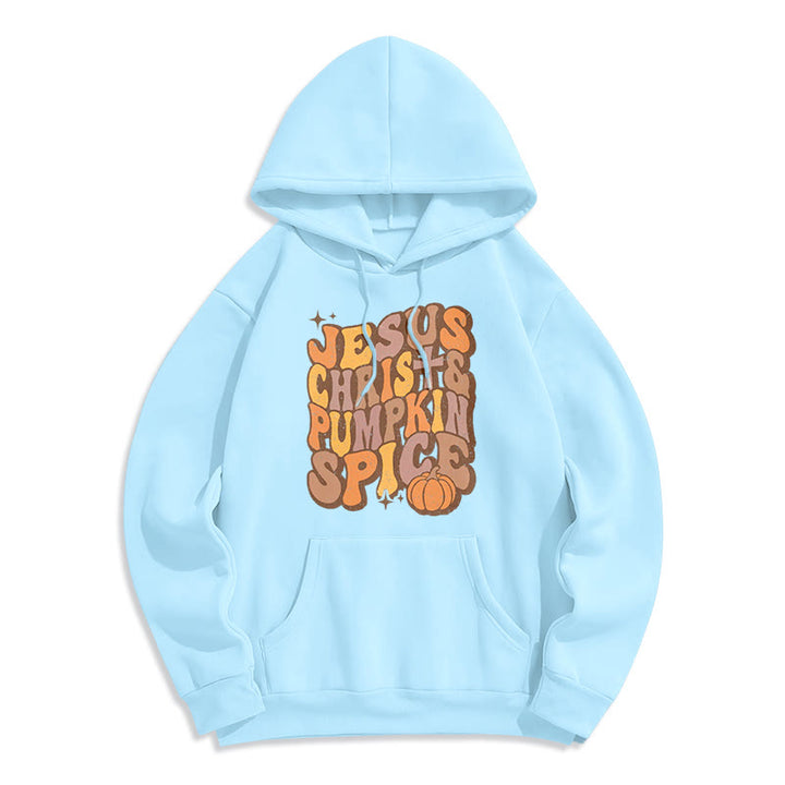 Christianartworkshop Sweat à capuche en polyester doublé polaire « Jésus-Christ et épices de citrouille – Bénédictions d'automne » - Bleu - 2XL - image 2