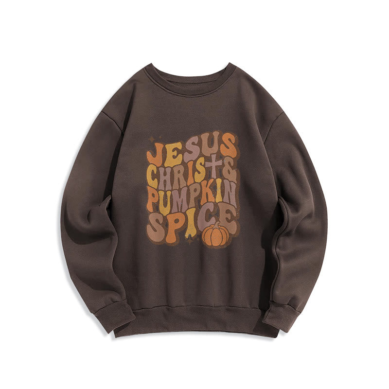 Sweat-shirt en polyester doublé polaire « Jésus-Christ et épices de citrouille » de Christianartworkshop - Brun - 2XL - image 6