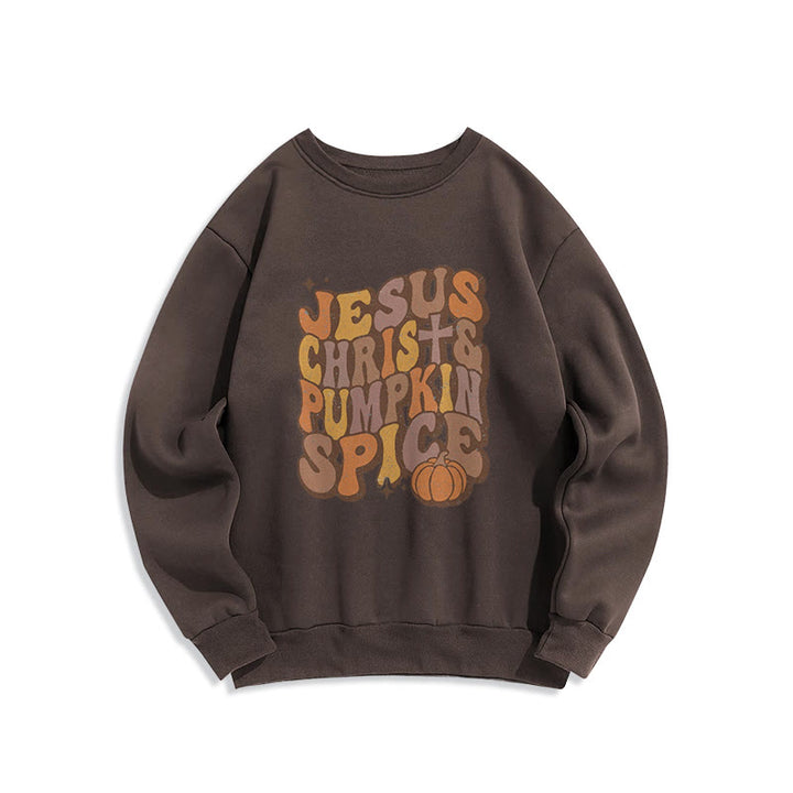 Sweat-shirt en polyester doublé polaire « Jésus-Christ et épices de citrouille » de Christianartworkshop - Brun - 2XL - image 6