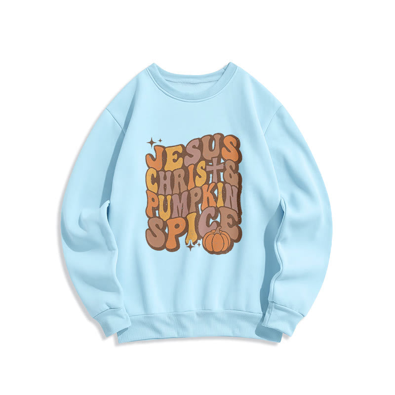 Sweat-shirt en polyester doublé polaire « Jésus-Christ et épices de citrouille » de Christianartworkshop - Bleu - 2XL - image 3