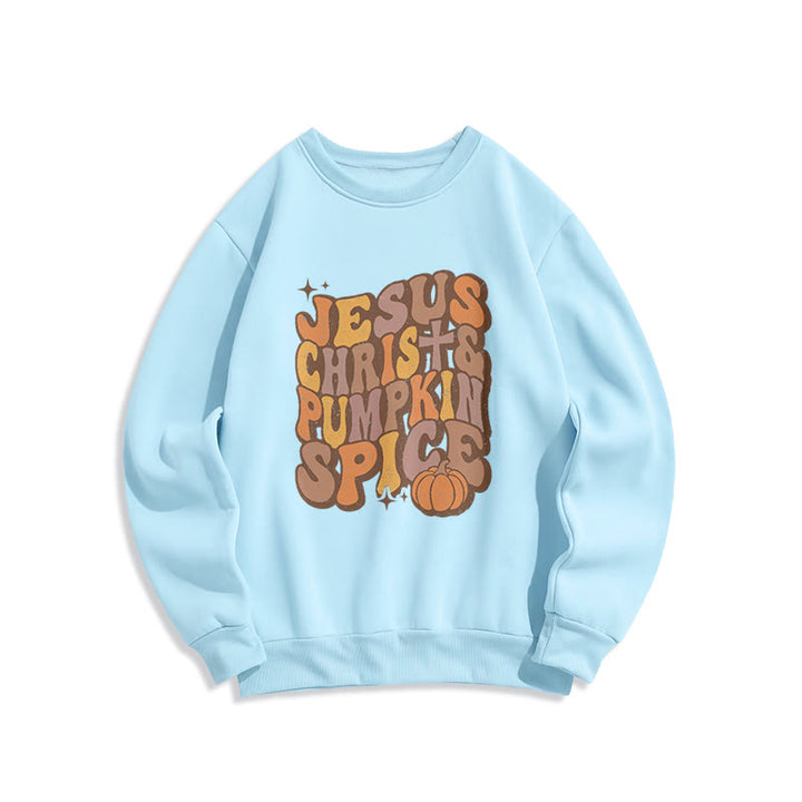 Sweat-shirt en polyester doublé polaire « Jésus-Christ et épices de citrouille » de Christianartworkshop - Bleu - 2XL - image 3