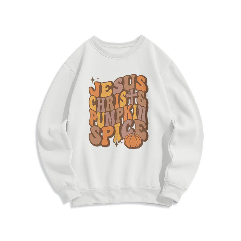 Sweat-shirt en polyester doublé polaire « Jésus-Christ et épices de citrouille » de Christianartworkshop - Blanc - 2XL - image 0