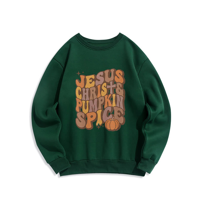 Sweat-shirt en polyester doublé polaire « Jésus-Christ et épices de citrouille » de Christianartworkshop - Vert - 2XL - image 4