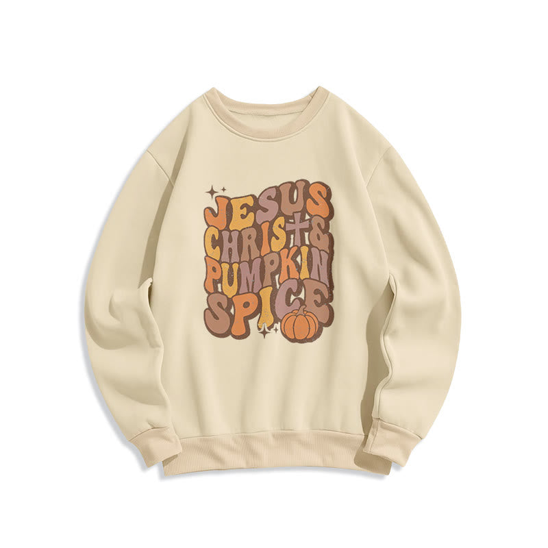 Sweat-shirt en polyester doublé polaire « Jésus-Christ et épices de citrouille » de Christianartworkshop - Beige - 2XL - image 2