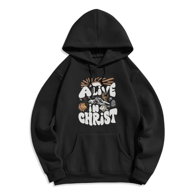 Christianartworkshop Sweat à capuche en polyester doublé polaire « Vivant en Christ Résurrection » - Noir - 2XL - image 6
