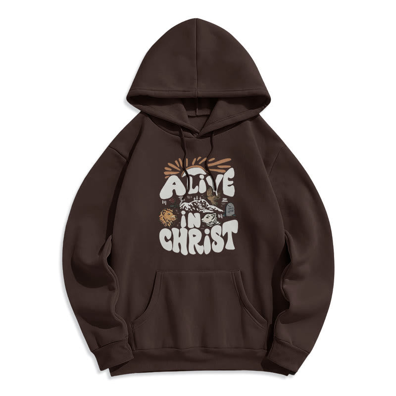 Christianartworkshop Sweat à capuche en polyester doublé polaire « Vivant en Christ Résurrection » - Brun - 2XL - image 0