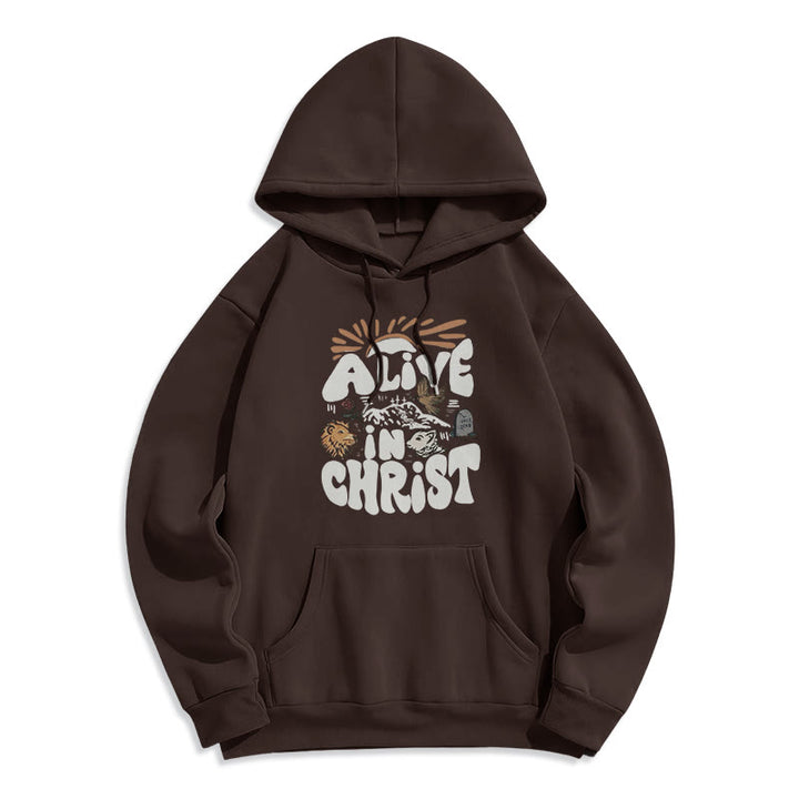 Christianartworkshop Sweat à capuche en polyester doublé polaire « Vivant en Christ Résurrection » - Brun - 2XL - image 0