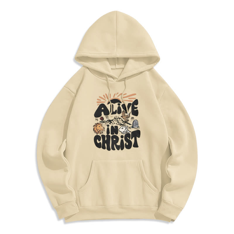 Christianartworkshop Sweat à capuche en polyester doublé polaire « Vivant en Christ Résurrection » - Beige - 2XL - image 5