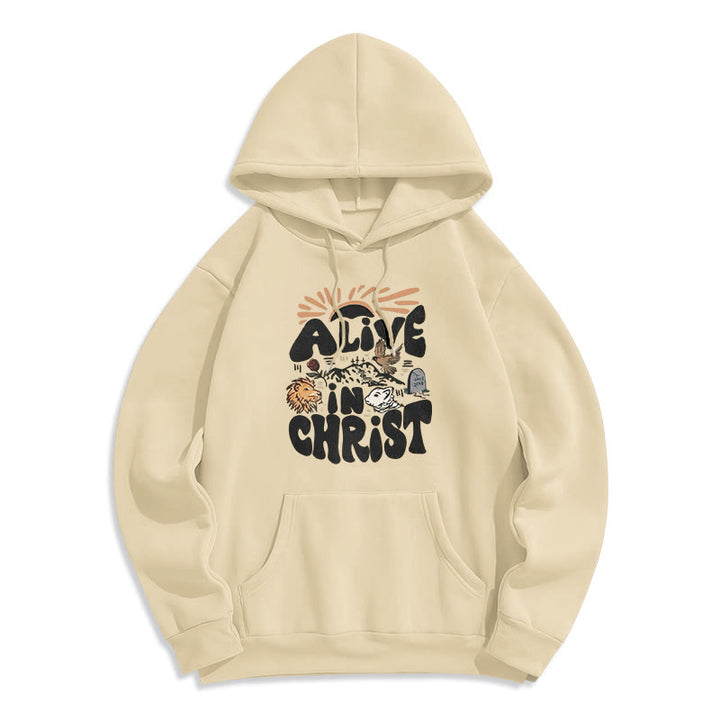Christianartworkshop Sweat à capuche en polyester doublé polaire « Vivant en Christ Résurrection » - Beige - 2XL - image 5