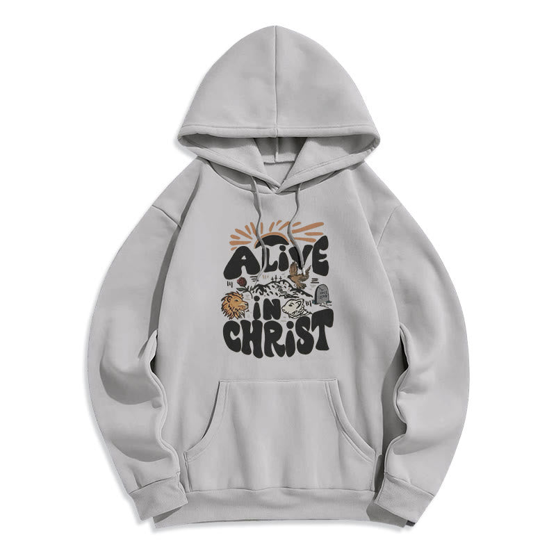 Christianartworkshop Sweat à capuche en polyester doublé polaire « Vivant en Christ Résurrection » - Gris - 2XL - image 3