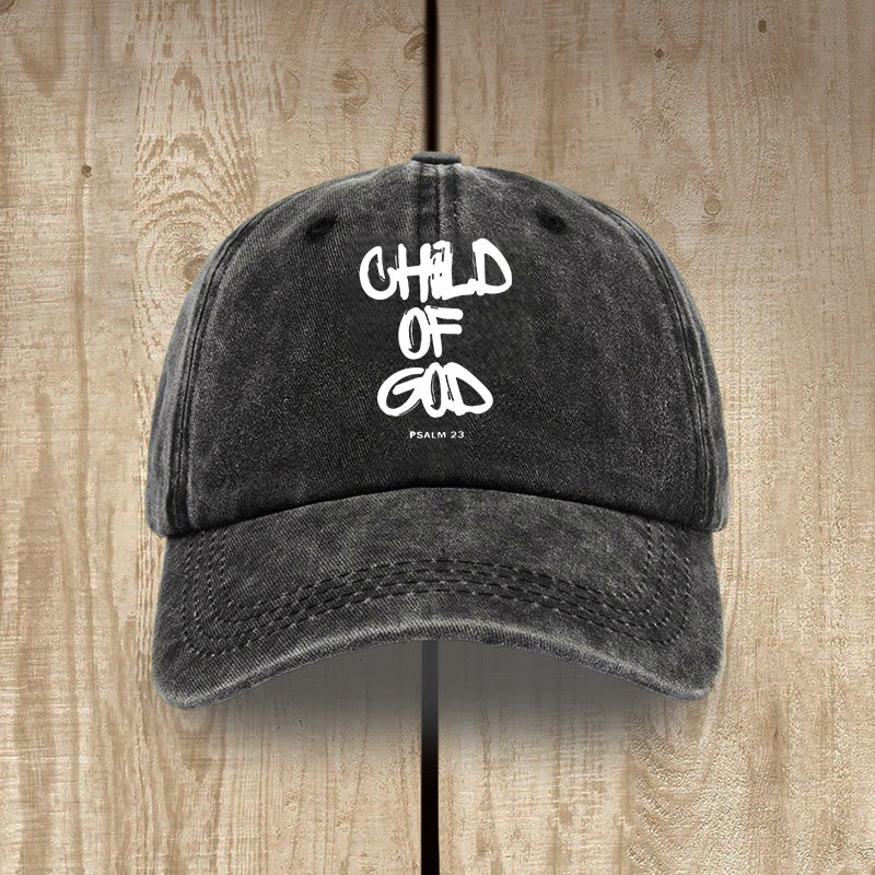 Christianartworkshop Chapeau en coton lavé style graffiti vintage « Foi et Mode de vie Enfant de Dieu » - Noir - image 1