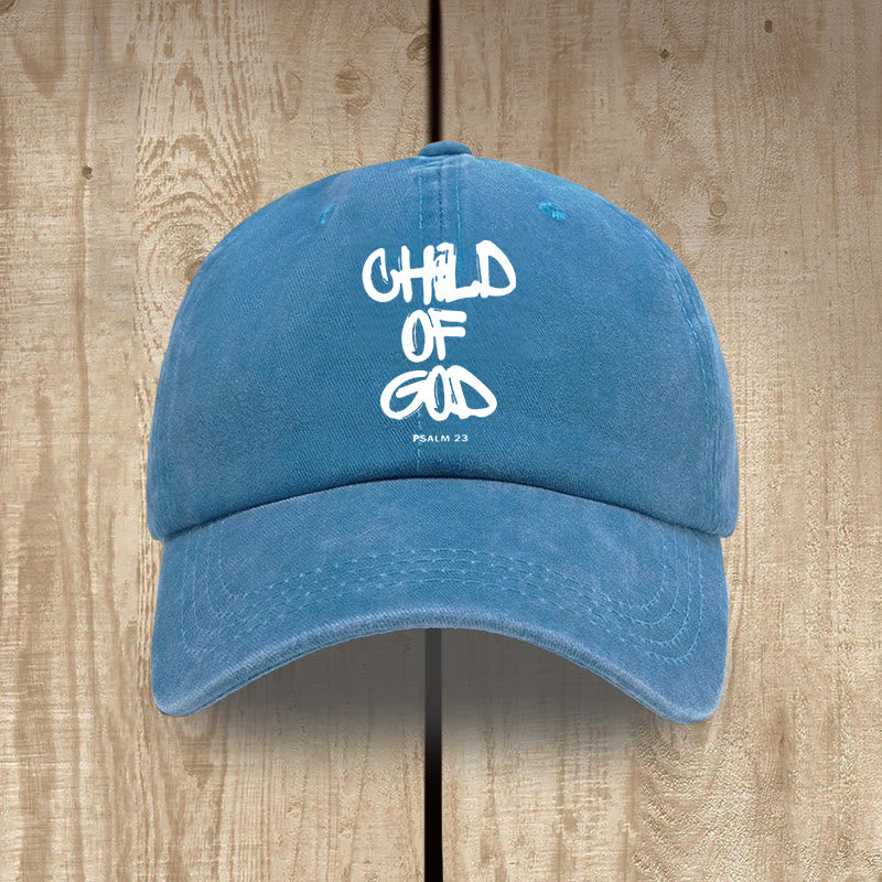 Christianartworkshop Chapeau en coton lavé style graffiti vintage « Foi et Mode de vie Enfant de Dieu » - Bleu royal - image 0