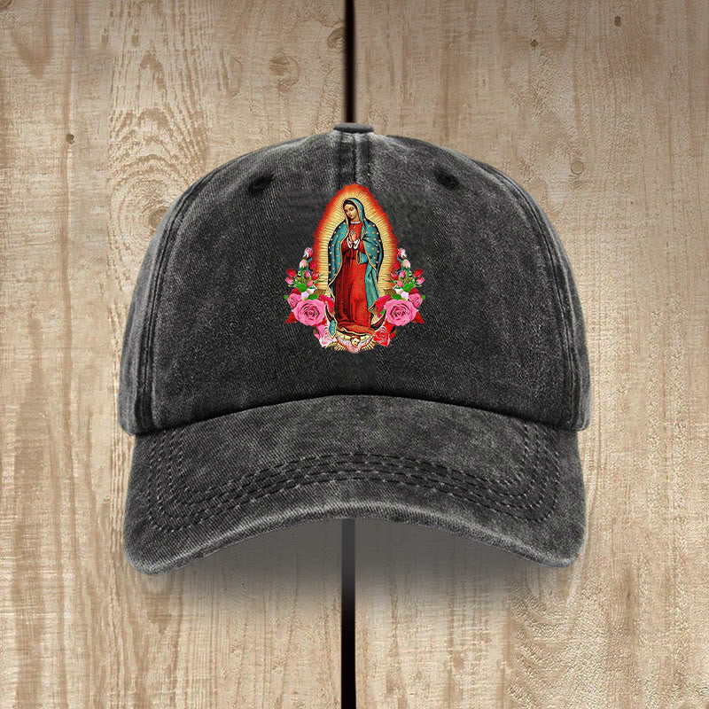 Christianartworkshop Protection spirituelle Chapeau en coton lavé Notre-Dame de Guadalupe - Noir - image 1