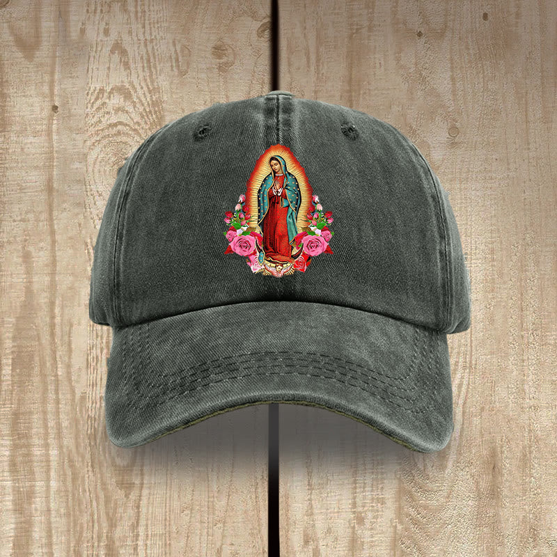 Christianartworkshop Protection spirituelle Chapeau en coton lavé Notre-Dame de Guadalupe - Gris-vert - image 7