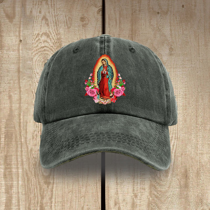 Christianartworkshop Protection spirituelle Chapeau en coton lavé Notre-Dame de Guadalupe - Gris-vert - image 7